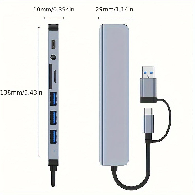 8-Port USB 3.0 Type-C Hub with Audio Mic and Micro SD Card Reader for Laptops and MacBook Pro