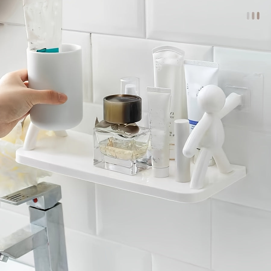 Durable Plastic Wall Shelf Humanoid Design No-Drill Mount Bathroom Living Room Bedroom Balcony Holds 2kg