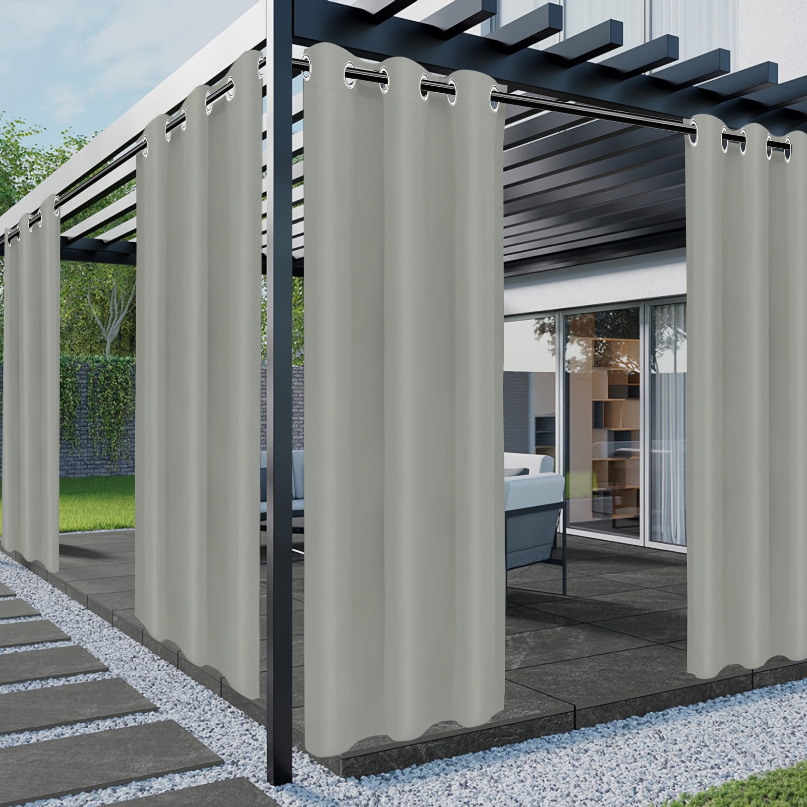 Outdoor Patio Curtain Waterproof UV Protection Fade-Resistant Grommet Privacy Polyester