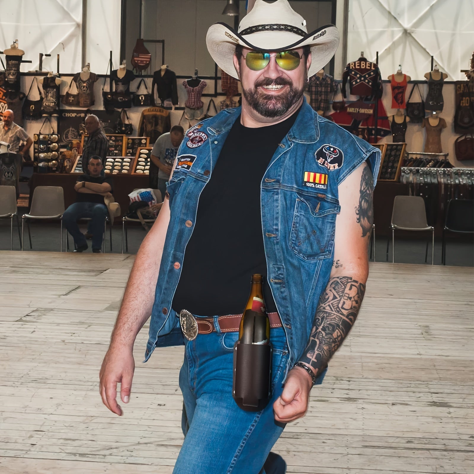 Men's Faux Leather Beer Holster for 12 oz Cans Adjustable Waist Pack for Outdoor and Travel