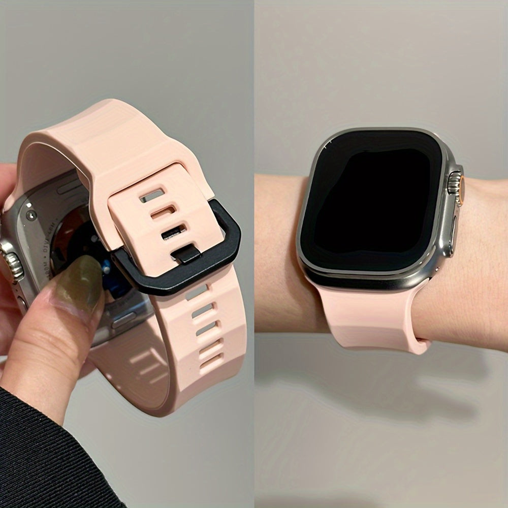 Silicone Sports Watch Strap for Apple Watch Series 3-9 Ultra2 42mm 44mm 45mm 49mm Black Buckle