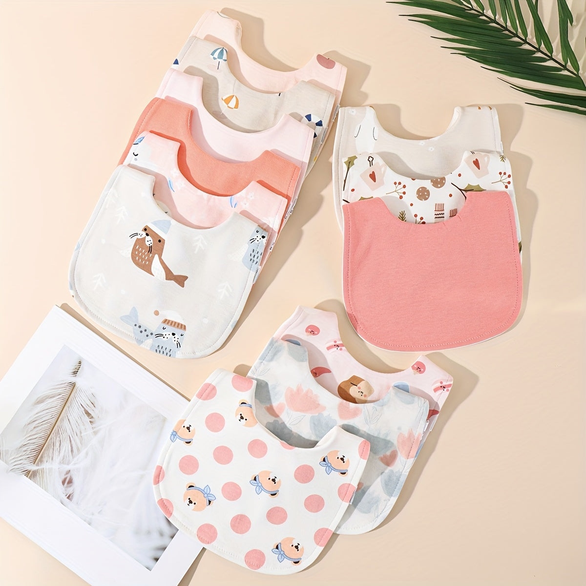 Set of 3 Waterproof Kids Feeding Bibs U-Shaped Durable Boys Girls Snap Closure