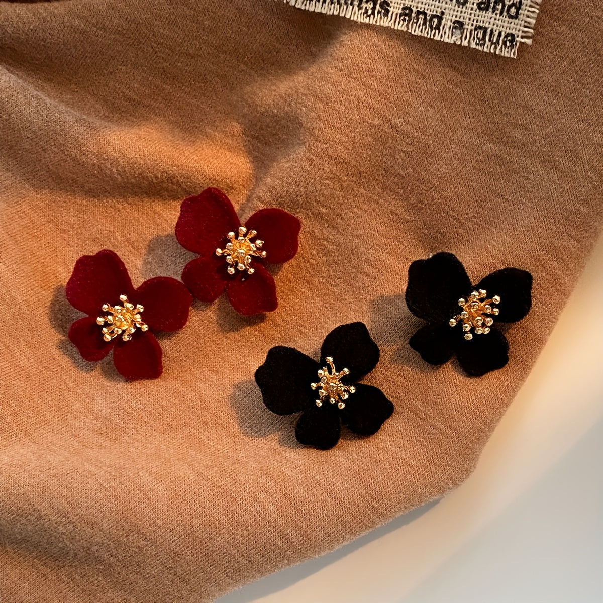 Women's Velvet Flower Earrings 14K Gold Plated Zinc Alloy Studs Versatile Jewelry