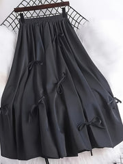 Plus Size Women's Black A-Line Skirt with Front Bow Flared Hem