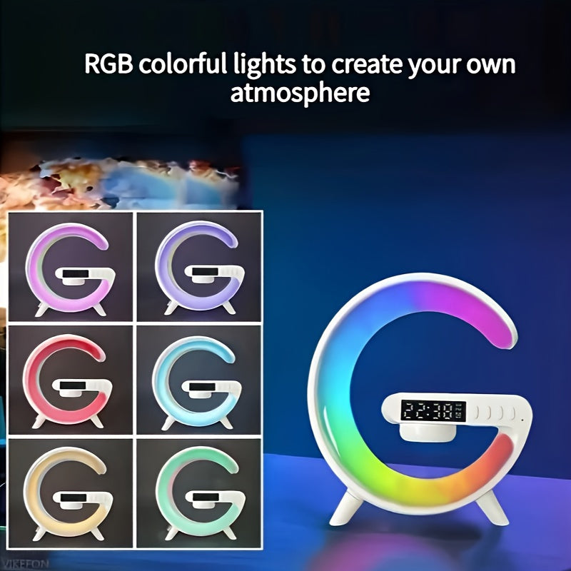 Reloj despertador con luz de despertar con luces de ritmo RGB carga inalámbrica audio de alta definición sonido envolvente 5.2 USB Tipo-C