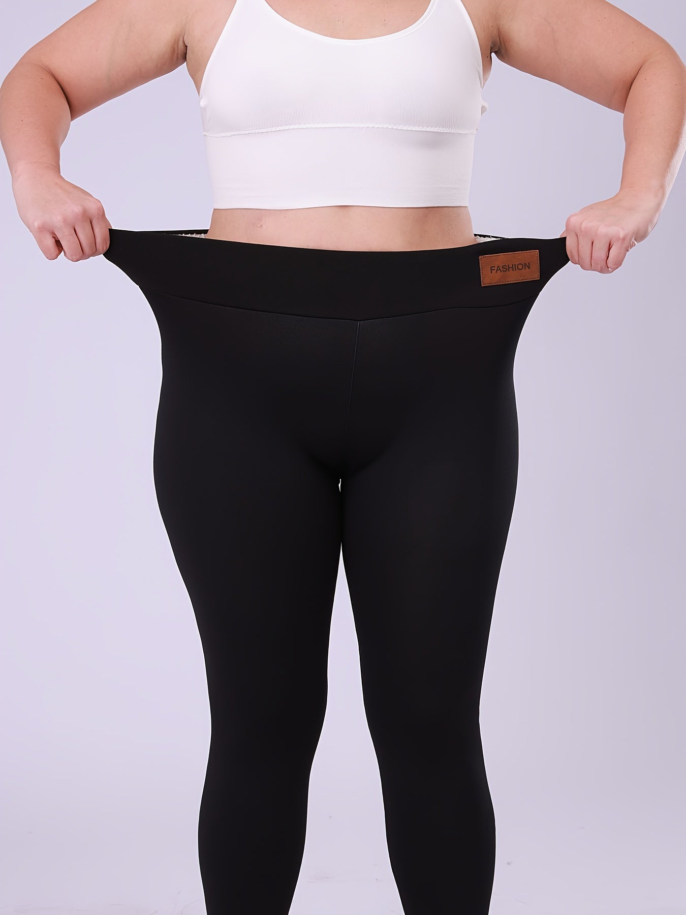 Leggings de cintura alta con forro de felpa para mujer, color negro, cálidos, elásticos, para clima frío