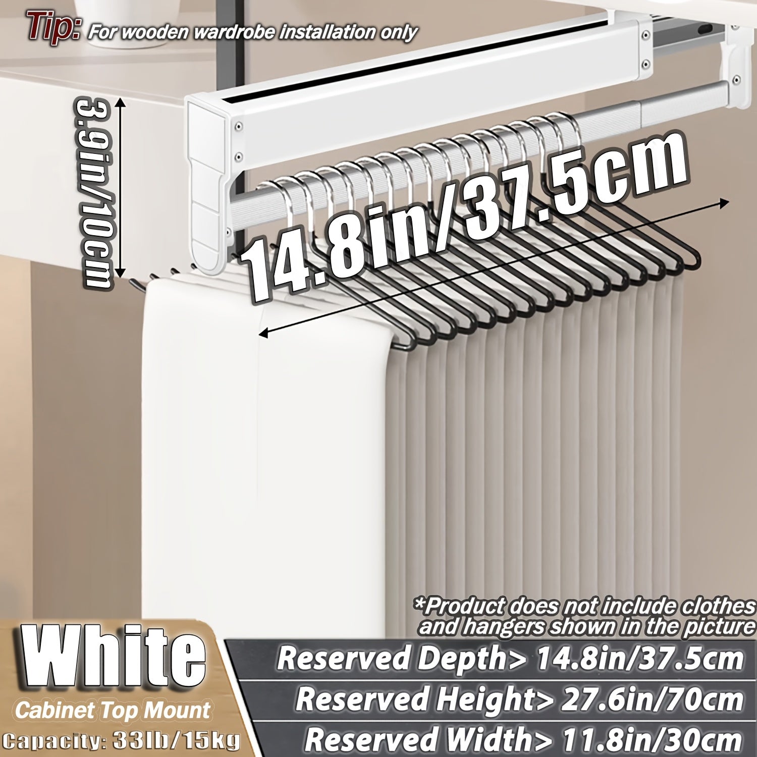 Adjustable Pull-Out Clothing Storage Rack with Metal Rod for Wardrobe Organization