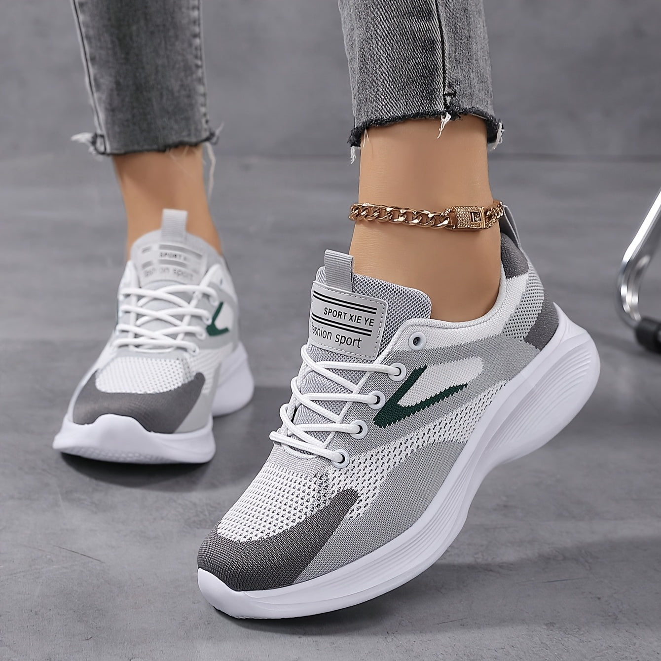 Women's Lightweight Air Cushion Sneakers Breathable Knit White Mint Green Casual Shoes