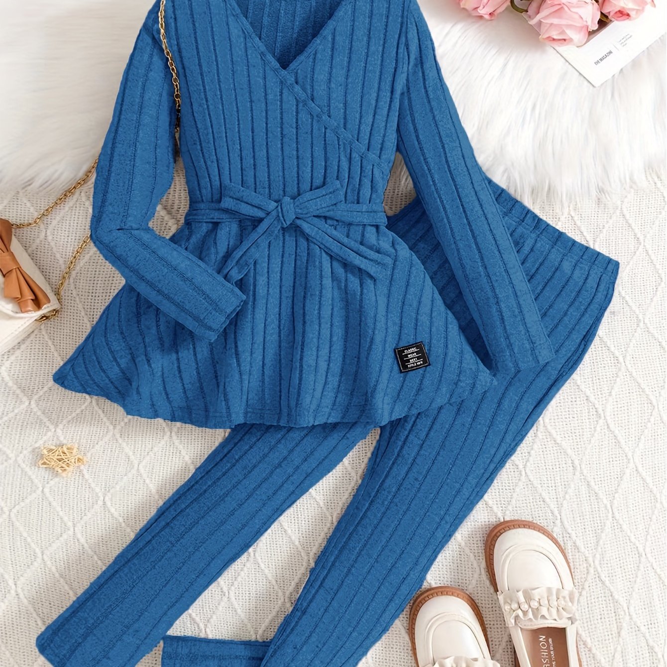 Leggings de rayas de punto de costilla ajustado para niñas primavera verano, con estiramiento medio y amigables con la piel