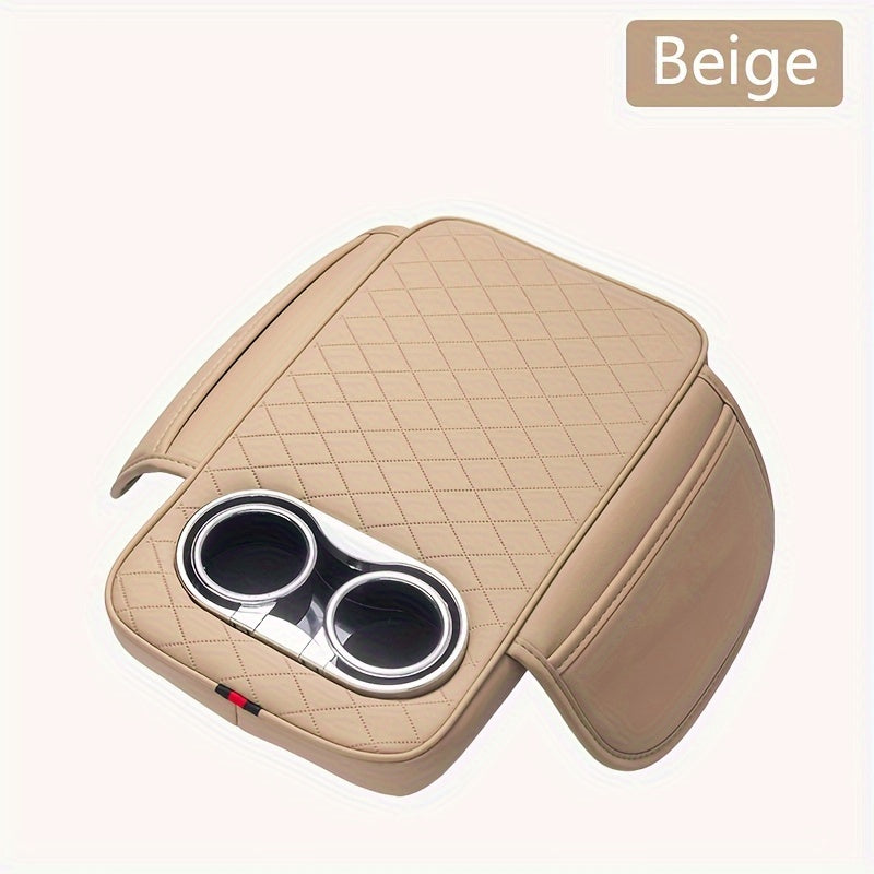 Universal Car Center Console Pad with Cup Holders and Pockets Leather