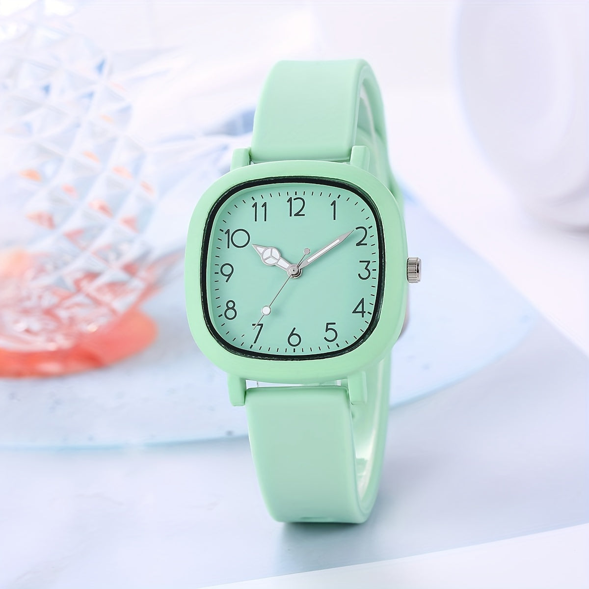 Women's Casual Square Pointer Quartz Watch with Silicone Strap in Candy Colors