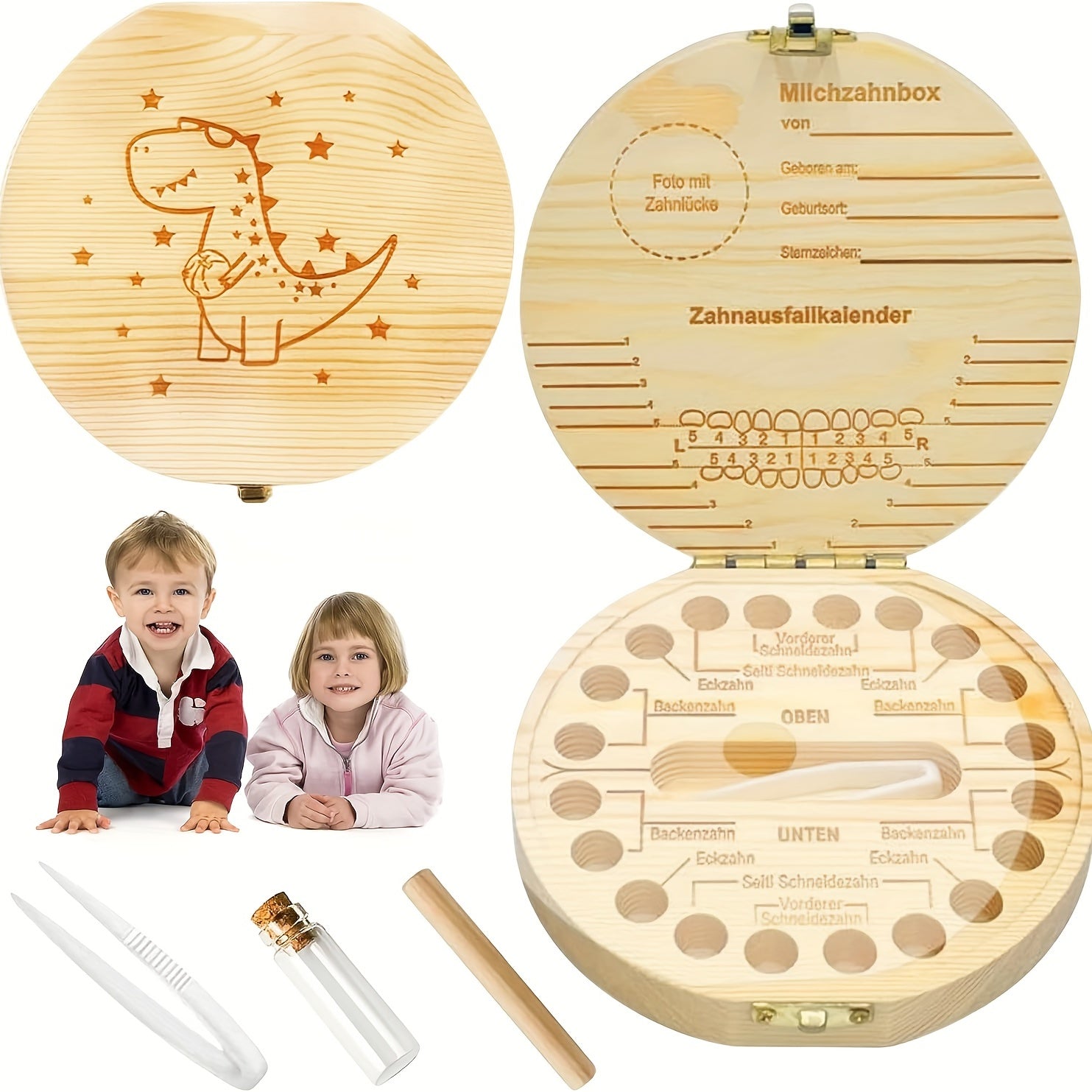 Caja de recuerdos de madera con pinzas para cumpleaños y baby showers