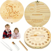 Wooden Dinosaur Keepsake Box with Tweezers for Baby Birthdays and Showers