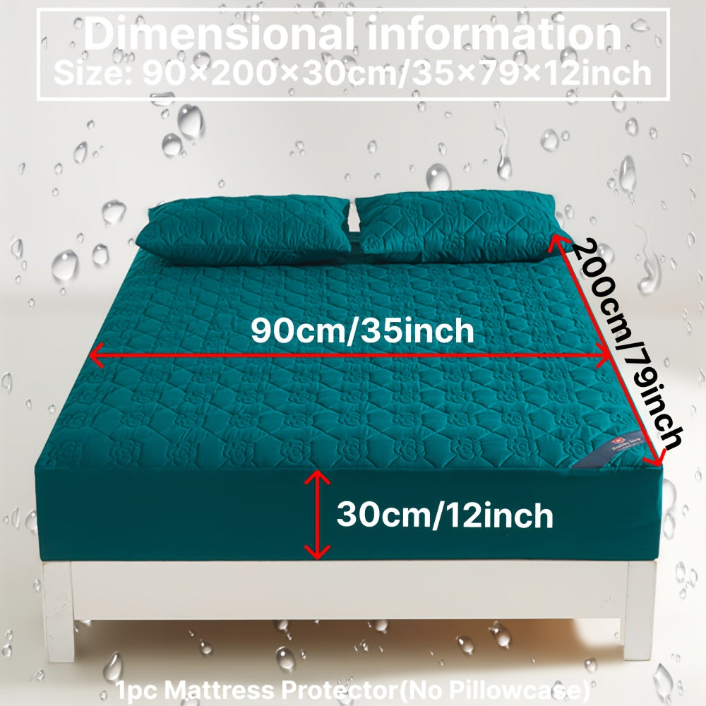 Protector de colchón impermeable con sábana ajustada, color verde azulado con estampado floral, acolchado, tecnología Soundwave, transpirable, poliéster