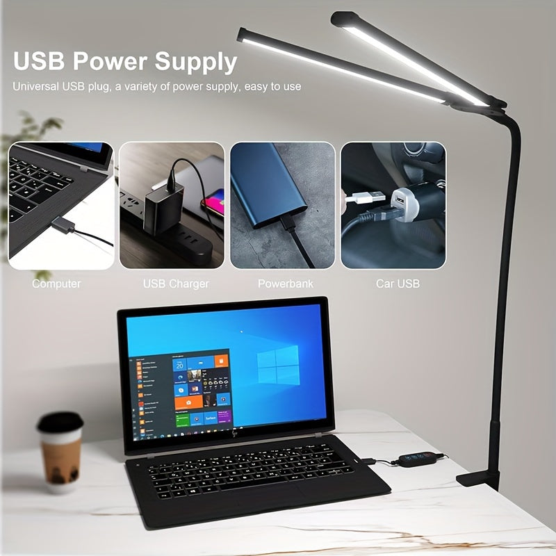 Home Office Desk Lamp with Double Head Clamp 15W LED Light 30 Lighting Modes Black