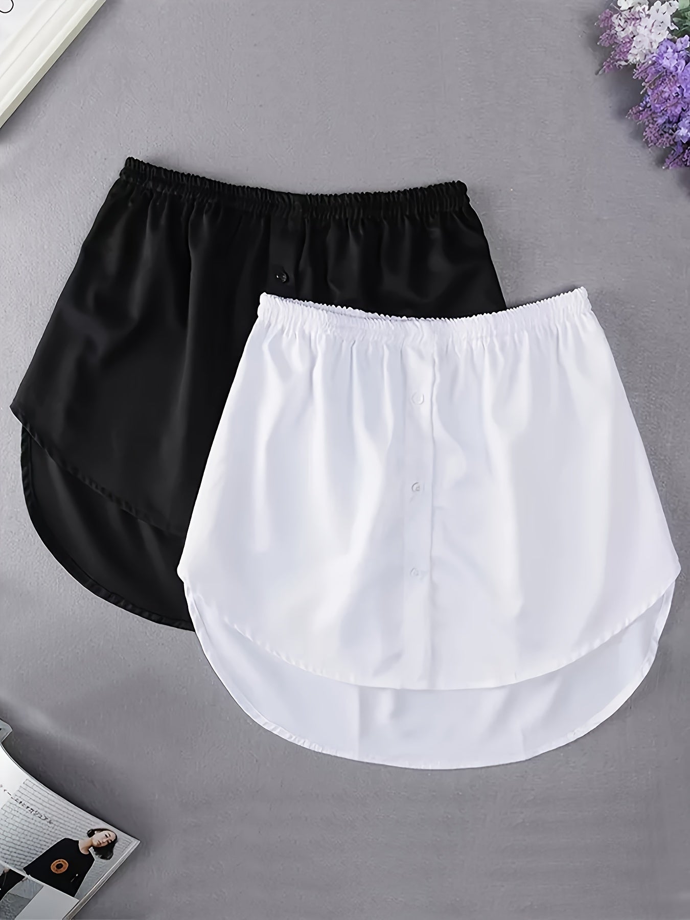 Plus Size Women's Flared Skirt Polyester Solid Color Short Length Button Detail