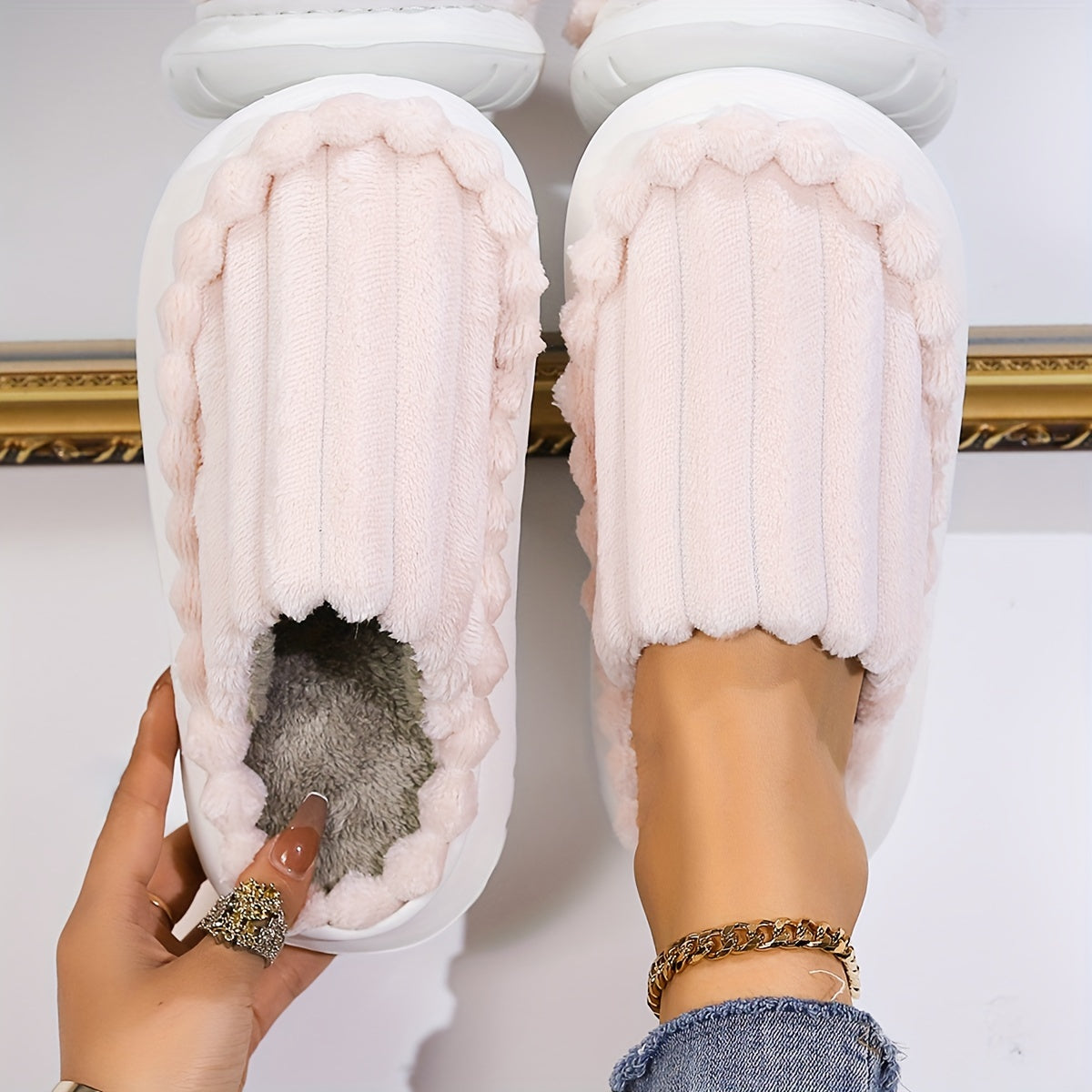 Ladies Indoor Slippers Fabric Slip-On Anti-slip Solid Color All-Season