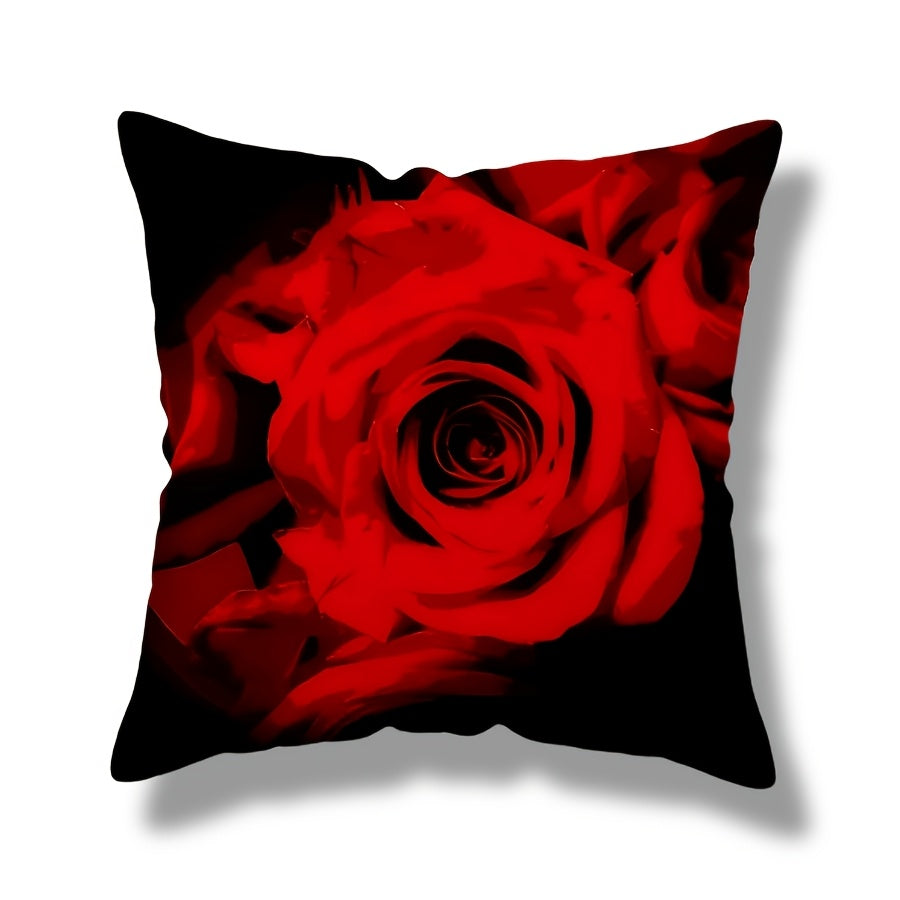 Red Rose Printed Throw Pillow Cover 44.96cm x 44.96cm Floral Cushion Cover for Valentine's Day and Wedding