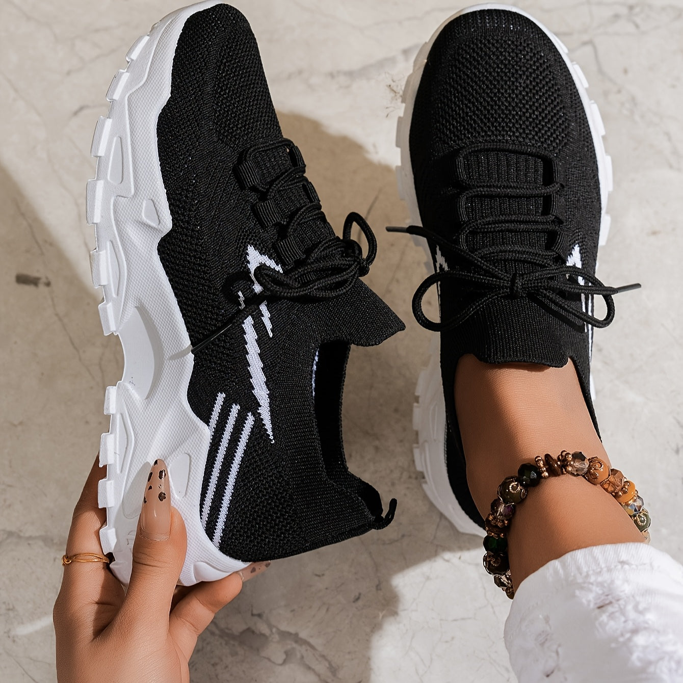Women's Knitted Outdoor Running Shoes for Walking and Exercise