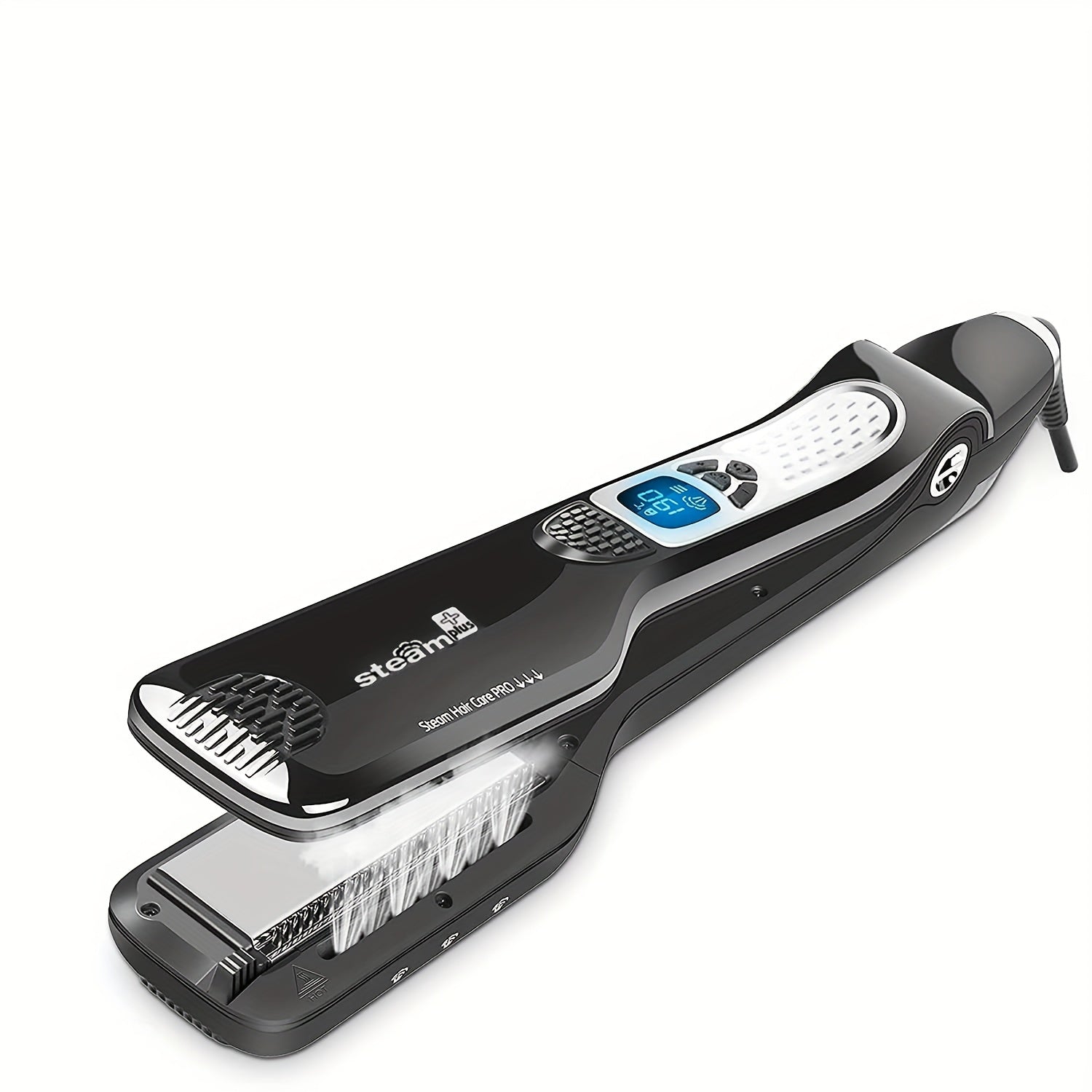 Salon steam straightener and curler with ceramic tourmaline plates digital display