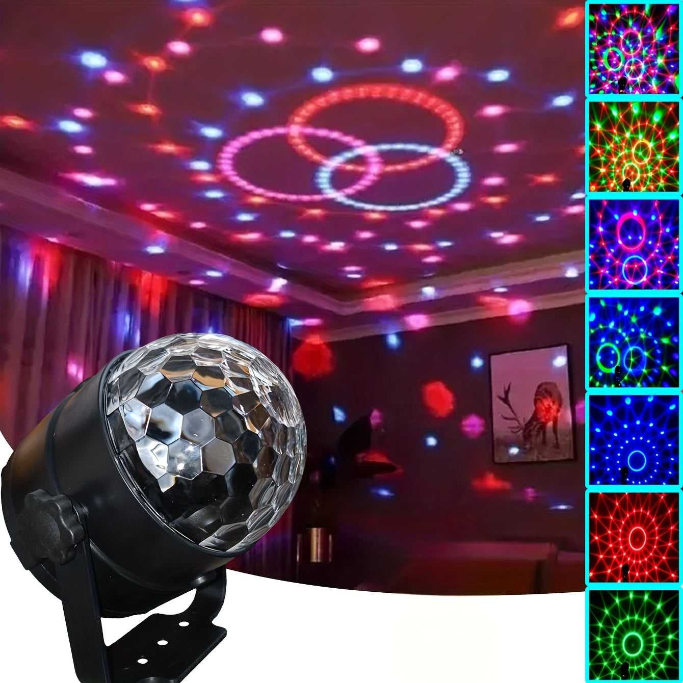 USB quvvatlangan diskoteka to'pi lampasi RGB LED chiroqlari va musiqa ritmi nazorati bilan. Polished finish countertop sehrli to'p ichki DJ yoritish uchun turli xonalar turida chaqnash uchun. Plastikdan tayyorlangan, masofadan boshqarish pulti yo'q.