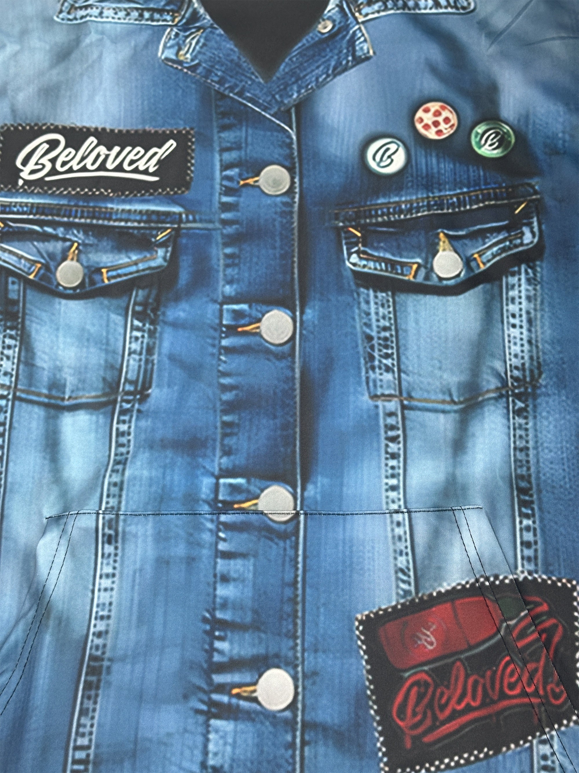 Men's Plus Size Hoodie Polyester Knit Medium Stretch Denim Print Regular Fit Pocket Casual