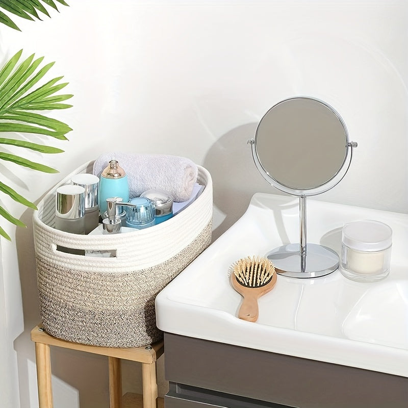 1 dona ipdan to'qilgan saqlash savati hammom, yotoqxona, yashash xonasi, yotoqxona va uy bezaklari uchun. O'yinchoqlar, sochiqlar, kir va javonlarni tartibga solish uchun ideal.