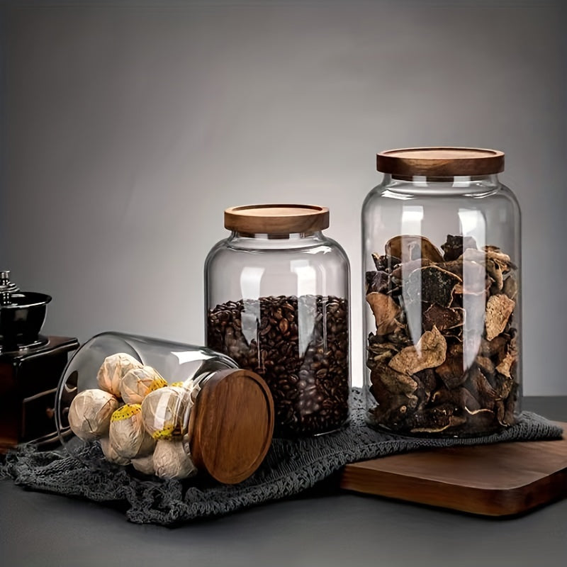 Shisha oziq-ovqat saqlash idishi, 41oz/61oz/95oz sig'imga ega, un, don, qahva, makaron va boshqalarni saqlash uchun havo o'tkazmaydigan qopqoq bilan jihozlangan. Oshxona uchun zarur bo'lgan aksessuar, ombor asoslarini tartibga solish va saqlash uchun.