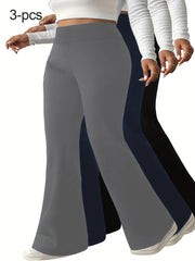 Women Plus Size High-Waist Flare Pants Soft Fitness Tummy Control Legs