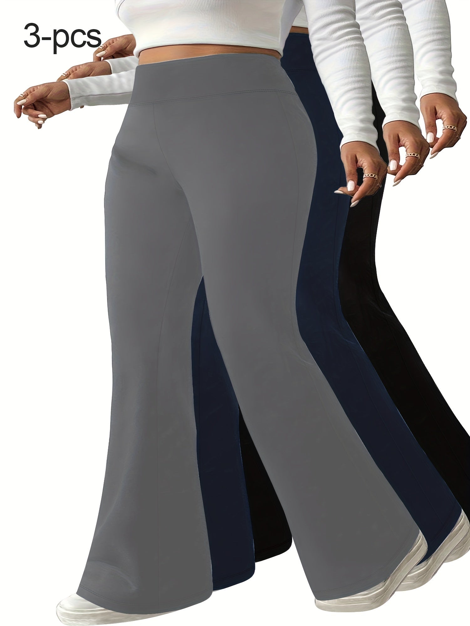 Women Plus Size High-Waist Flare Pants Soft Fitness Tummy Control Legs