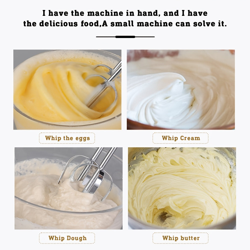 High-Power Stainless Steel Handheld Electric Egg Beater with Retractable Whisks for Baking and Mixing