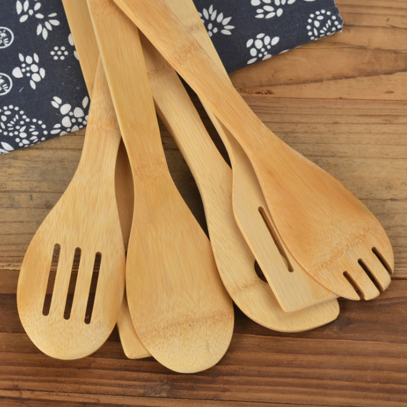 Juego de 6 utensilios de cocina de bambú con cucharas y espátulas de madera para utensilios antiadherentes