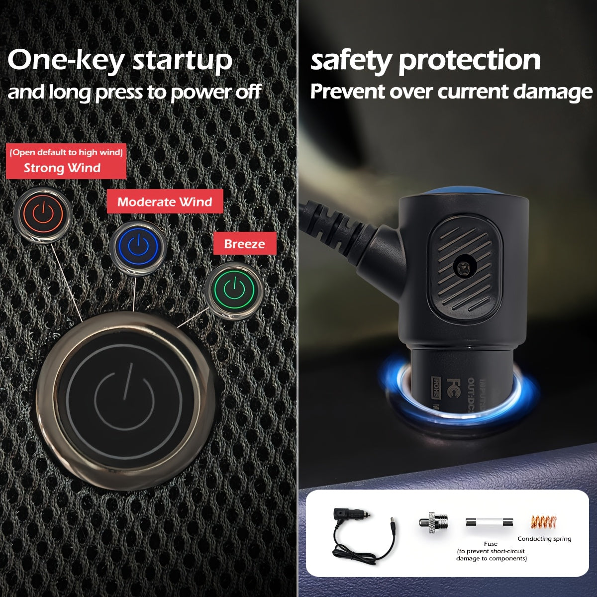 Car Seat Cushion With 360° Turbo Fan, Breathable Mesh, Portable Cooling