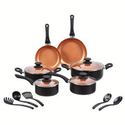 15-Piece Nonstick Cookware Set with Soup, Milk, and Frying Pans for Family and Gifting
