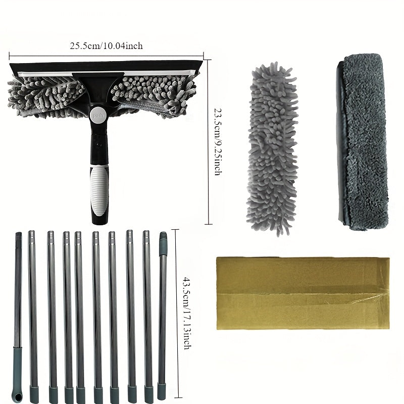 "Ikki tomonlama qirqish va hammom tozalash vositasi bilan yuqori qavatli shisha tozalash to'plami - zanglamaydigan po'lat va plastikdan tayyorlangan, yotoqxona, yashash xonasi va hammomda foydalanish uchun mukammal"