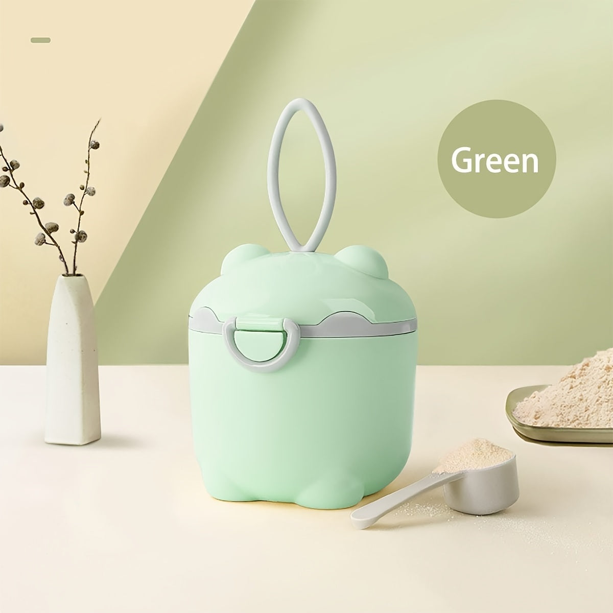 Large Cartoon Portable Milk Powder Container with Spoon for Kids Green Pink
