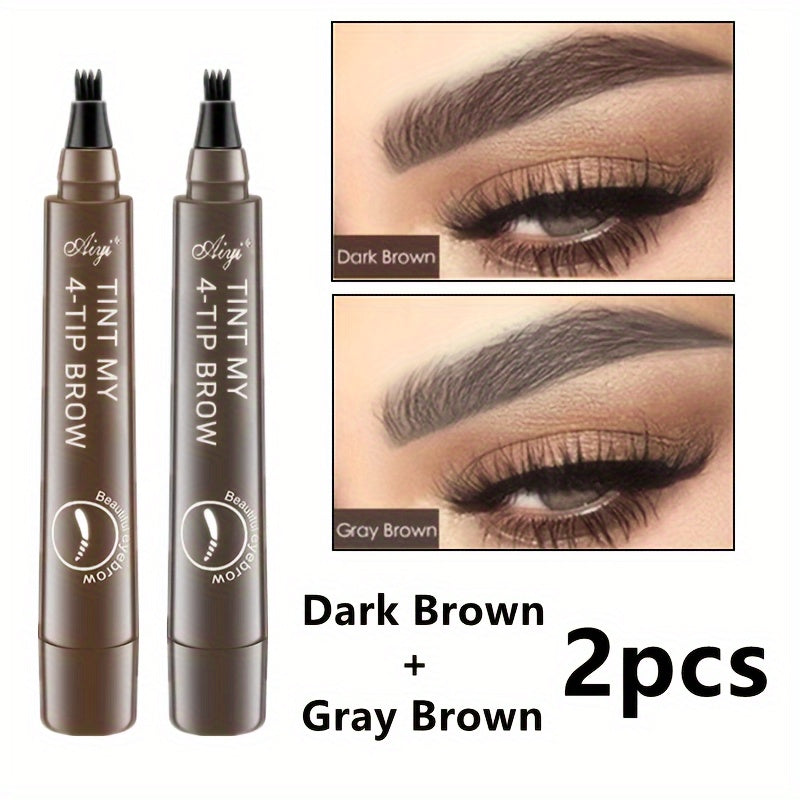 Set de lápices para cejas para mujer 2 piezas, cabeza dividida en 4, acabado mate líquido