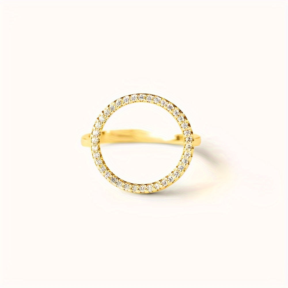Sterling Silver Gold Plated Zirconia Circle Ring for Women