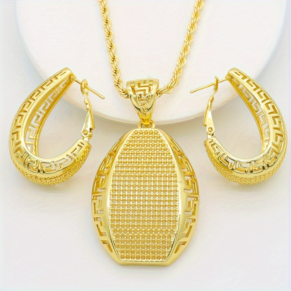 Women's Jewelry Set 18K Gold Plated Middle Eastern Style Copper Earrings Necklace for Daily Wear Weddings