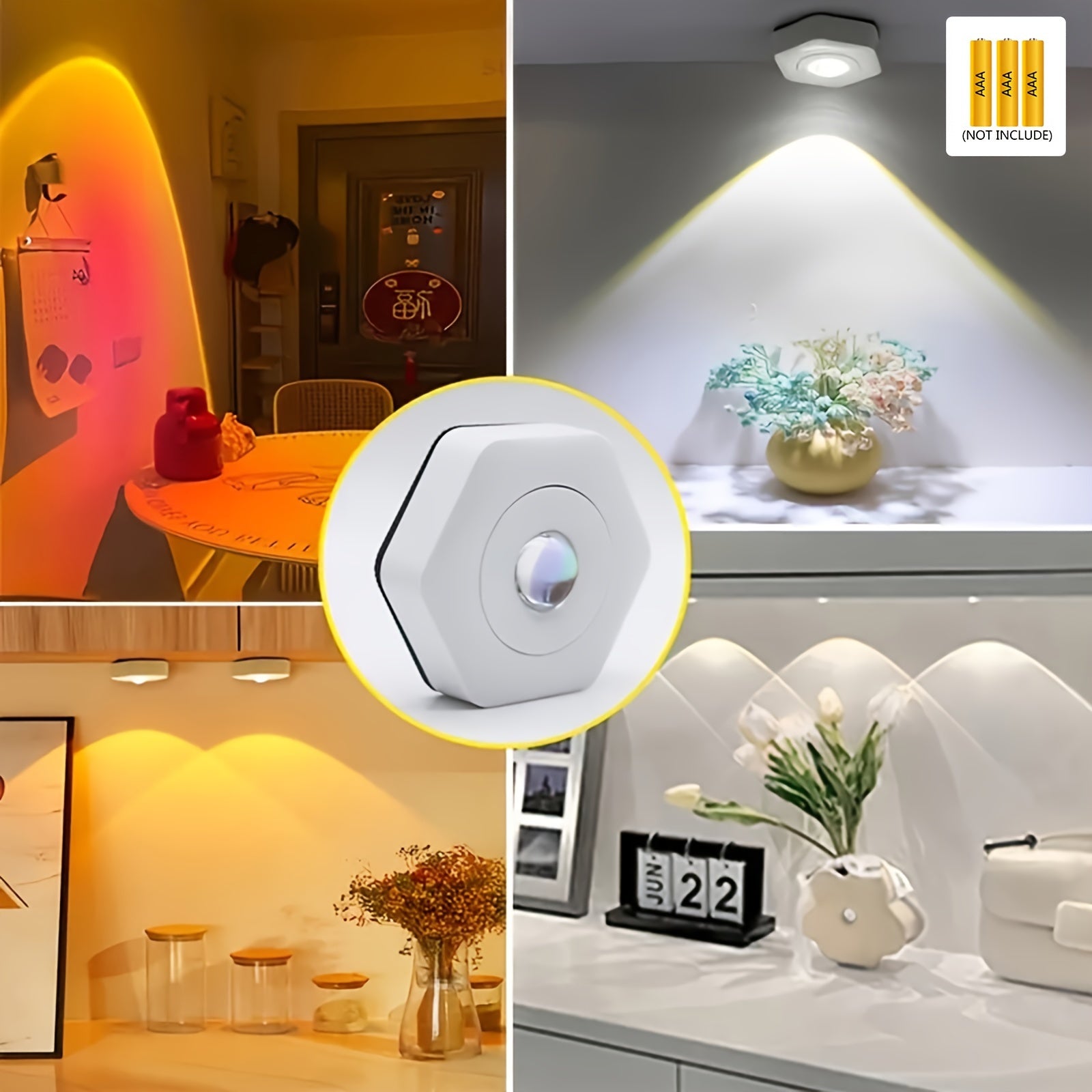 White Hexagonal Sunset Red LED Projection Lamp Dimmable Battery Powered for Cabinet Wall Lighting