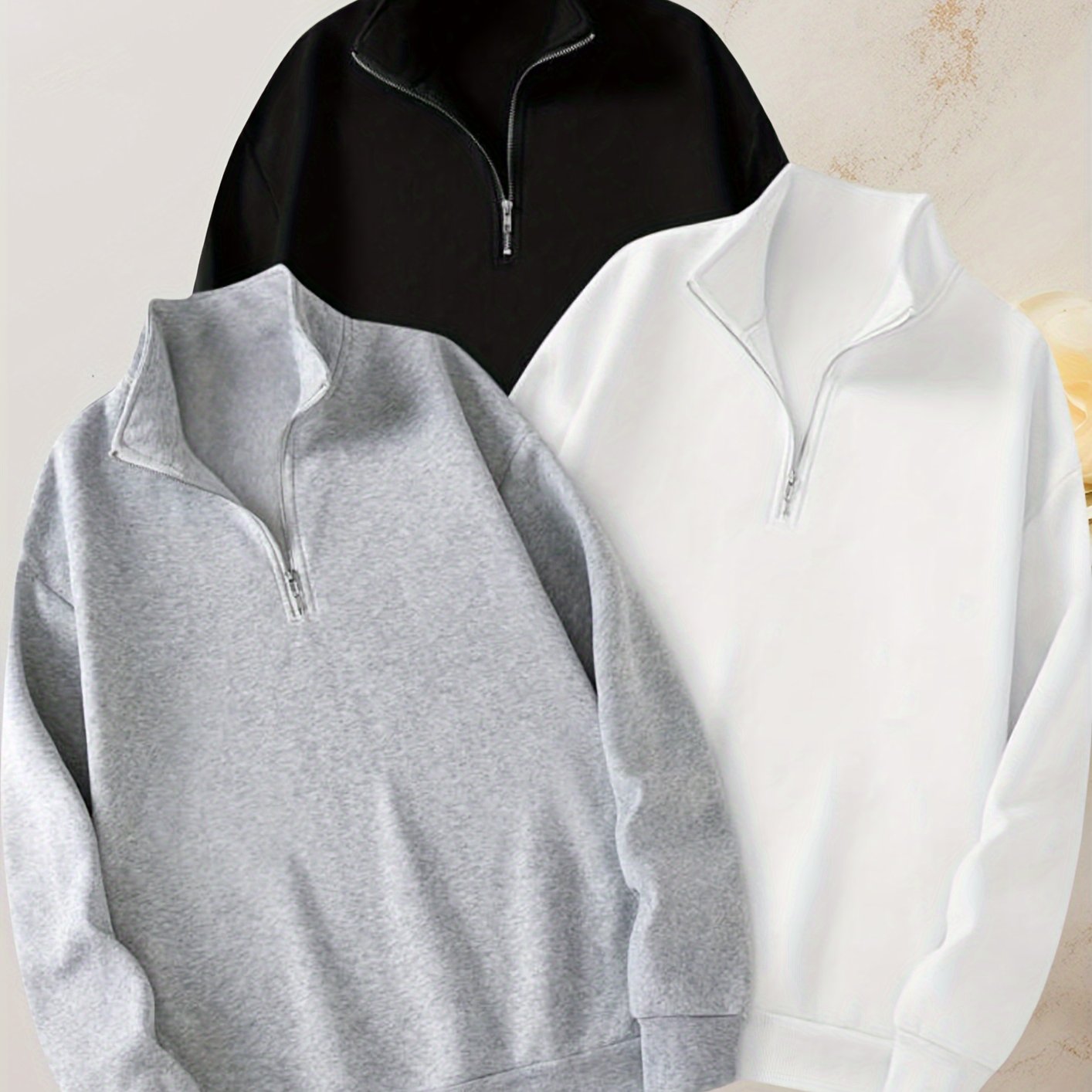 Men's Solid Color Polyester Hooded Sweatshirt with Zip Up and Long Sleeves