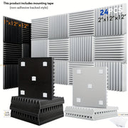 Paquete de 24 paneles de espuma acústica 30x30cm, cuñas absorbentes de sonido para estudio, oficina en casa, negro, blanco, gris