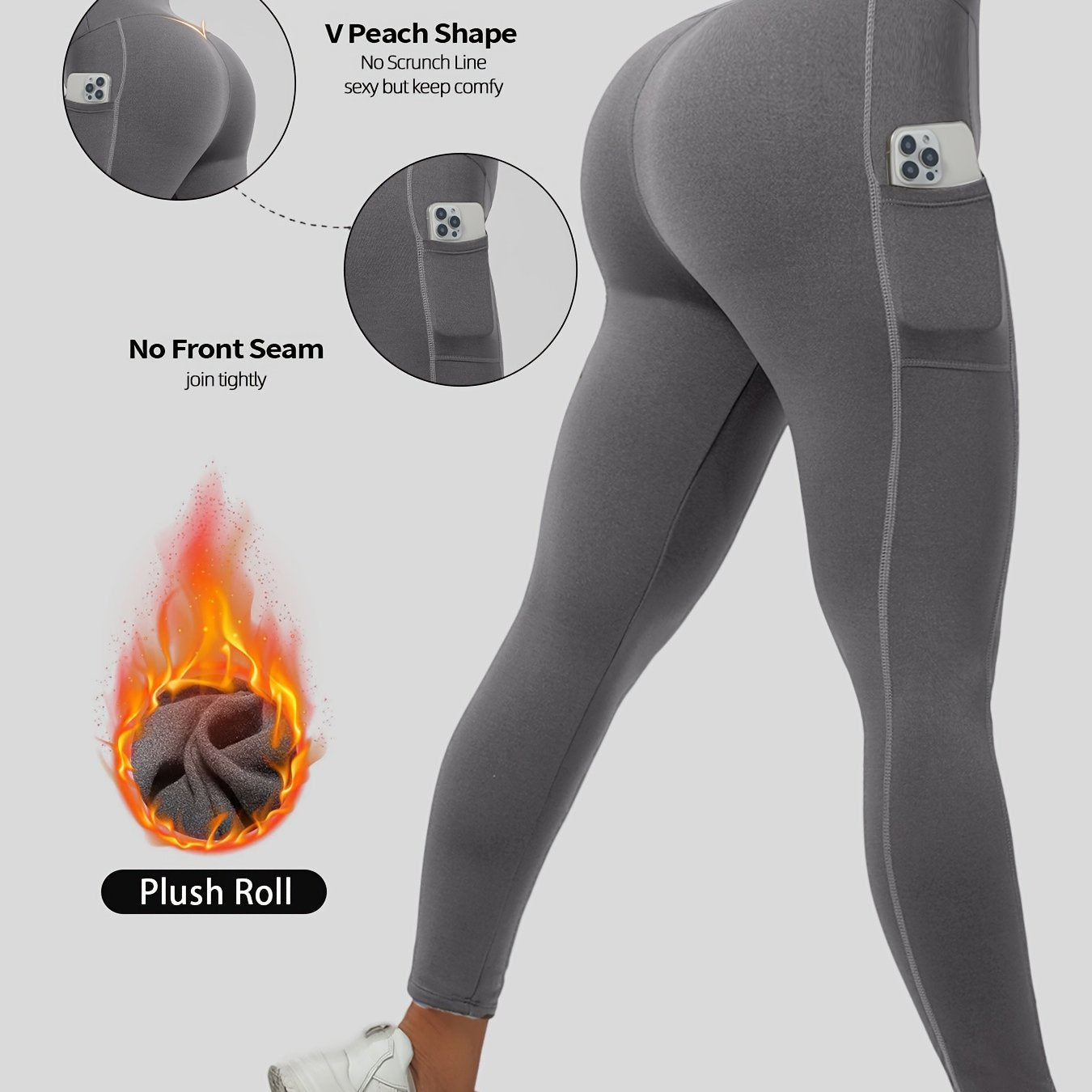 Women's Solid Color Yoga Leggings with Pocket Medium Support Polyester Knit Fabric