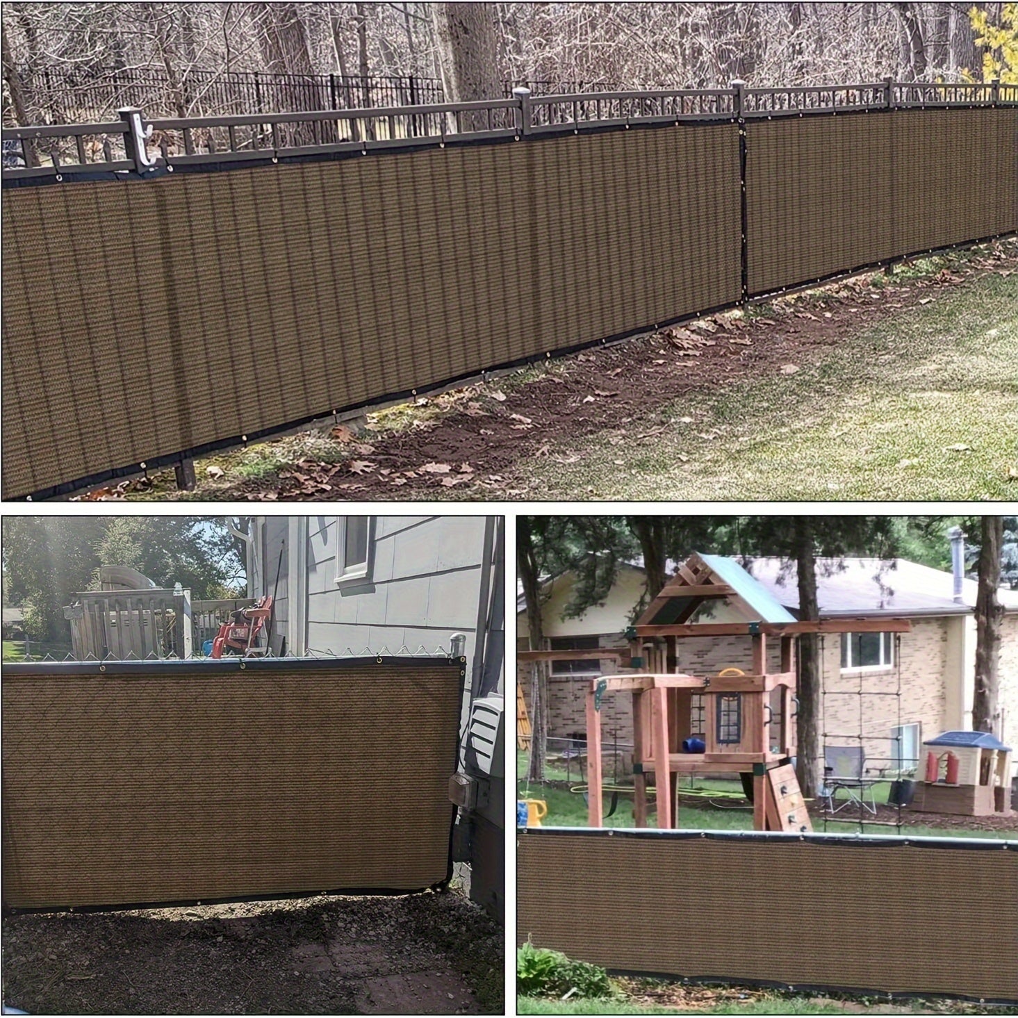 Encrypted Coffee Color Privacy Fence Net with Punched Holes and Reinforced Edges for Balcony and Outdoor Privacy