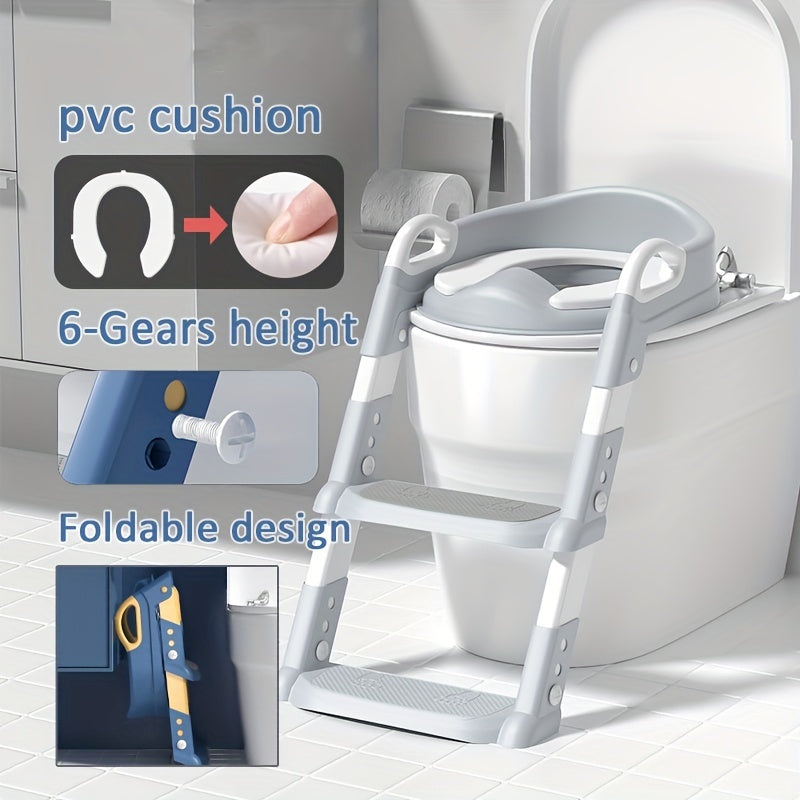 Children's Step Toilet Seat with Folding Potty Training Ladder and Adjustable Height