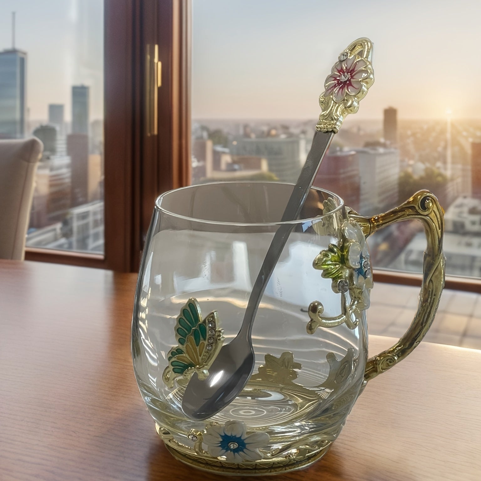 Enamel Flower Tea Cup Set 320ml 350ml for Home Office Gifting