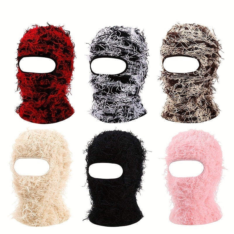 Unisex Warm Knit Balaclava Ski Mask with Tassels, Windproof and Elastic
