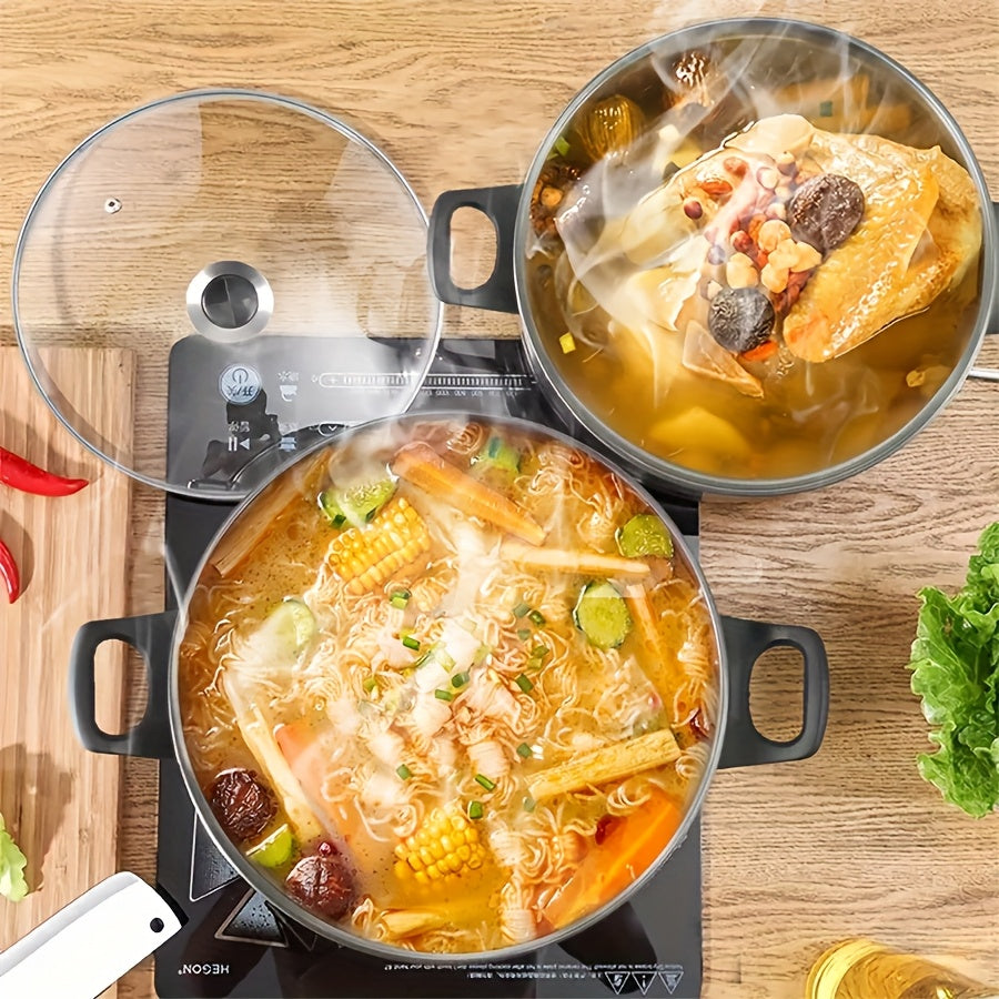 Juego de utensilios de cocina de acero inoxidable antiadherente de 12 piezas con ollas, sartenes y tapas