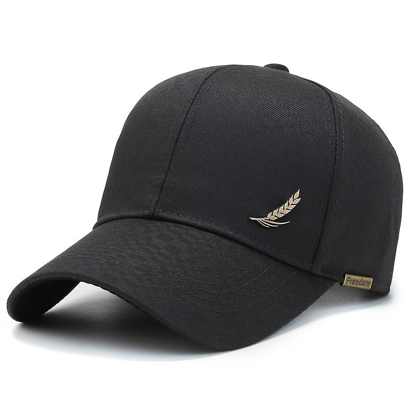 Adjustable Cotton Baseball Cap with Wheat Embroidery for Outdoor Sports