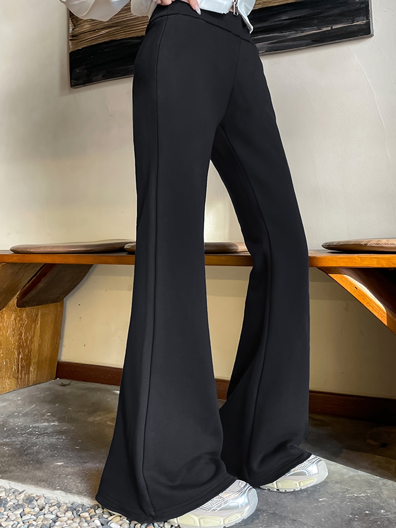 Plus Size Women's Solid Color Straight Leg Pants Polyester Knit Spring Fall